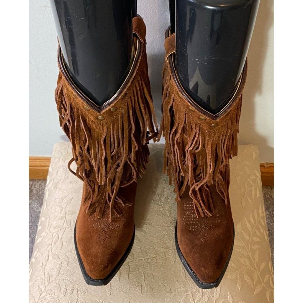 Smokey Mountain Boots Brown Western Fringe Suede Cowboy Boots Womens Size 3.5 - Picture 6 of 9